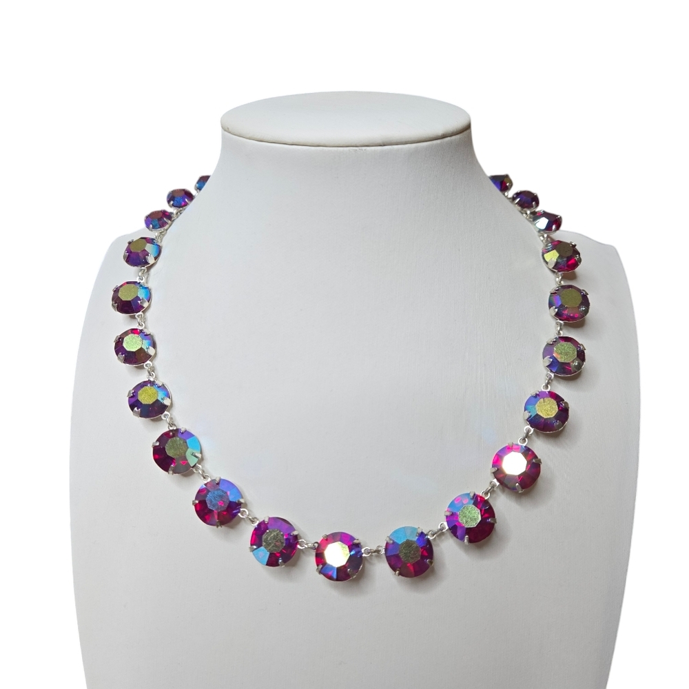 Red Riviere Crystal Choker Necklace Aurora Borealis AB Vintage Open Bezel